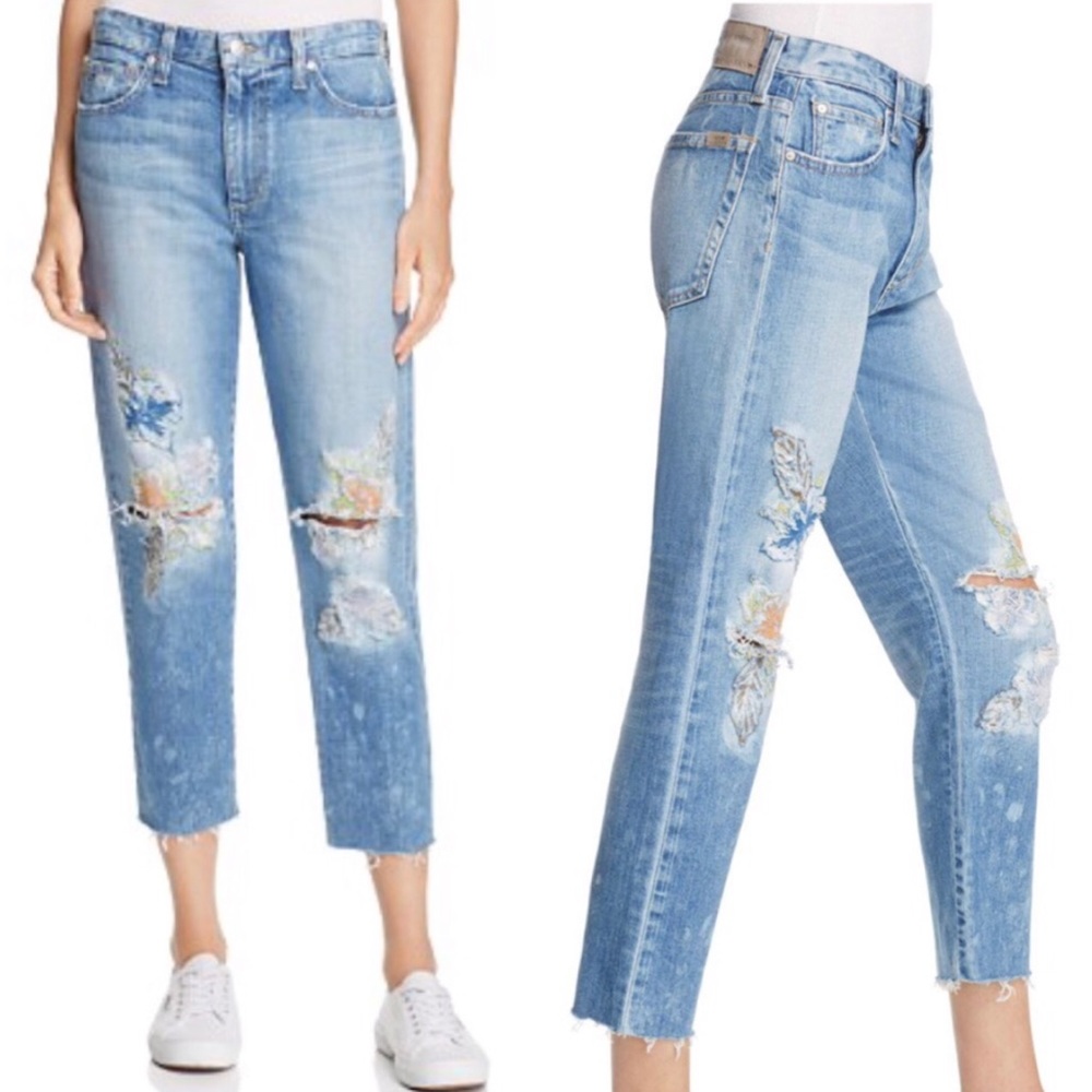 New Joe’s Jeans Embroidered Cropped Raw Hem Jeans